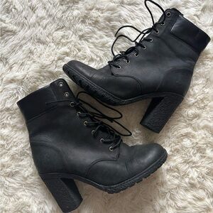 Timberland Black Lace-Up Heeled Boots